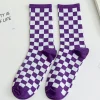 New Dear-Lover Checkerboard Print Tube Socks Tillandsia Purple