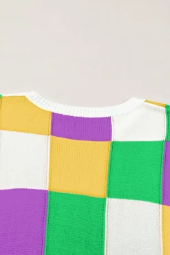 New Dear-Lover Color Block Cap Sleeve Sweater Tillandsia Purple