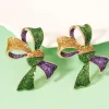 Online Dear-Lover 3D Mardi Gras Bow Dazzling Earrings Tillandsia Purple