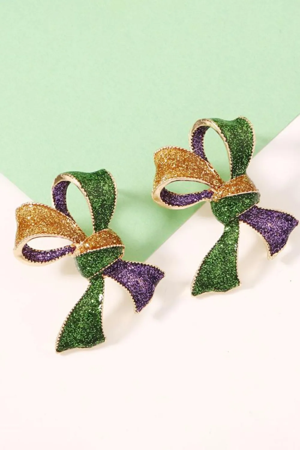 Online Dear-Lover 3D Mardi Gras Bow Dazzling Earrings Tillandsia Purple