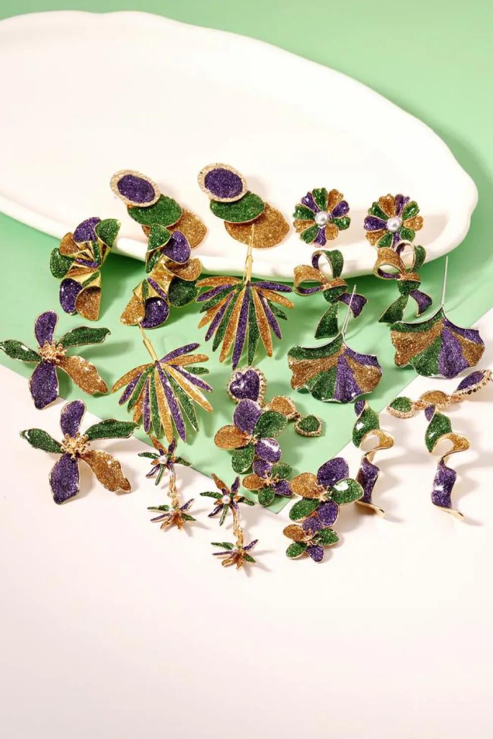 Online Dear-Lover 3D Mardi Gras Bow Dazzling Earrings Tillandsia Purple
