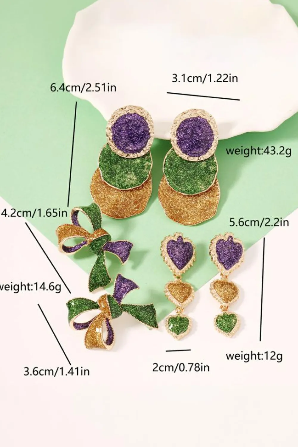 Online Dear-Lover 3D Mardi Gras Bow Dazzling Earrings Tillandsia Purple