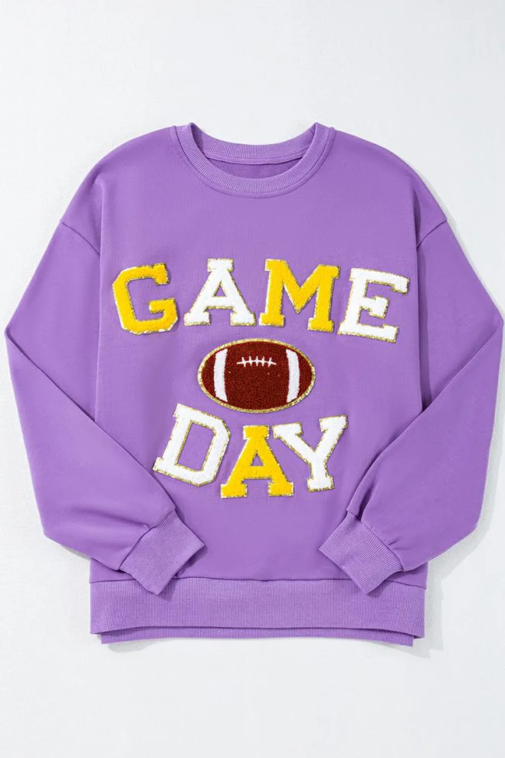 Best Dear-Lover GAME DAY Rugby Chenille Embroidered Pullover Sweatshirt Tillandsia Purple