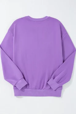 Best Dear-Lover GAME DAY Rugby Chenille Embroidered Pullover Sweatshirt Tillandsia Purple