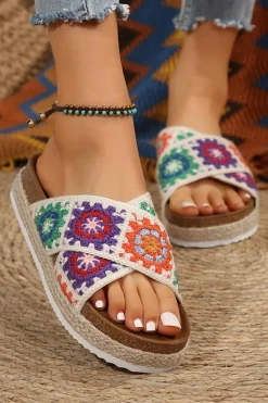 Discount Dear-Lover Geometric Woven Crisscross Strap Platform Slippers Tillandsia Purple