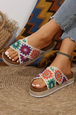 Discount Dear-Lover Geometric Woven Crisscross Strap Platform Slippers Tillandsia Purple
