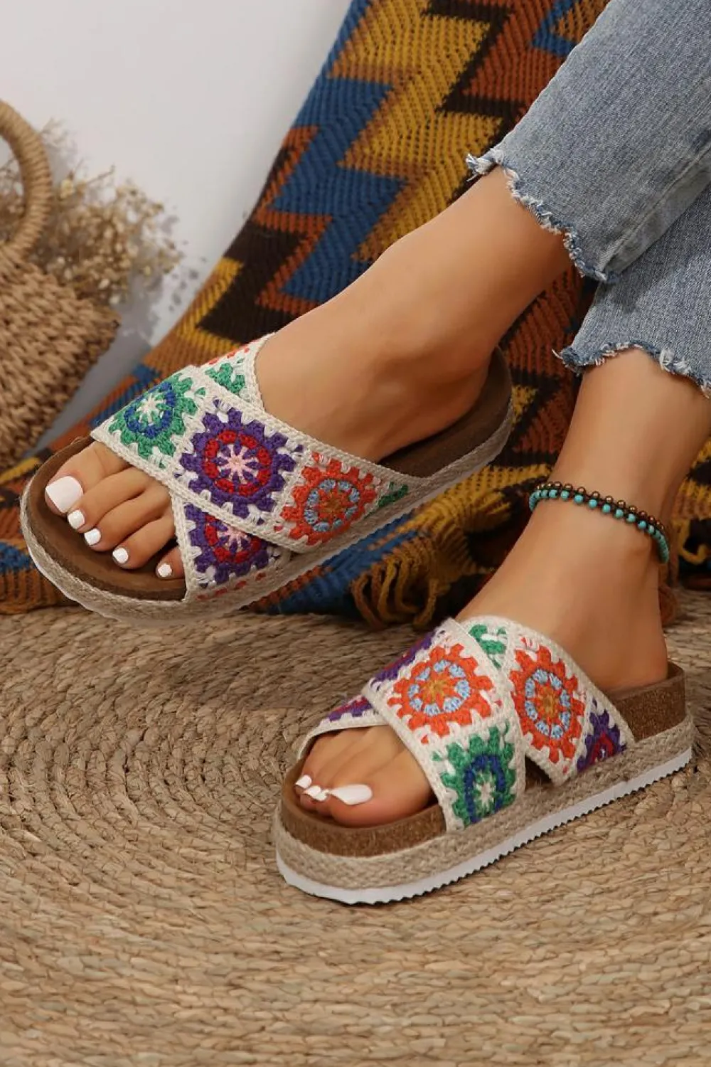 Discount Dear-Lover Geometric Woven Crisscross Strap Platform Slippers Tillandsia Purple