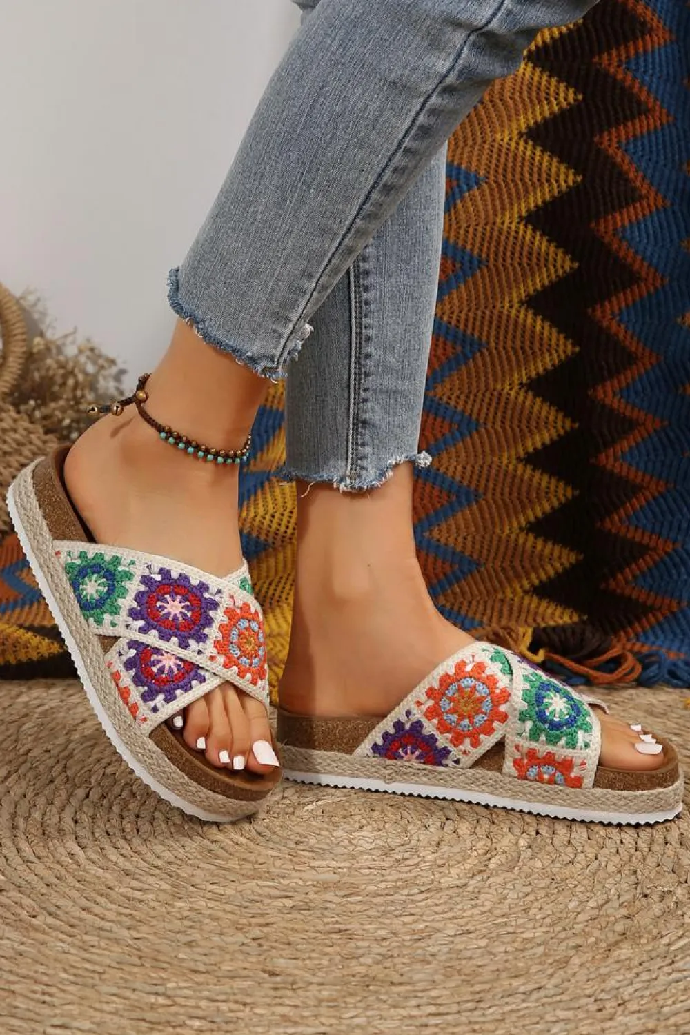 Discount Dear-Lover Geometric Woven Crisscross Strap Platform Slippers Tillandsia Purple