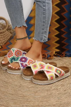 Discount Dear-Lover Geometric Woven Crisscross Strap Platform Slippers Tillandsia Purple