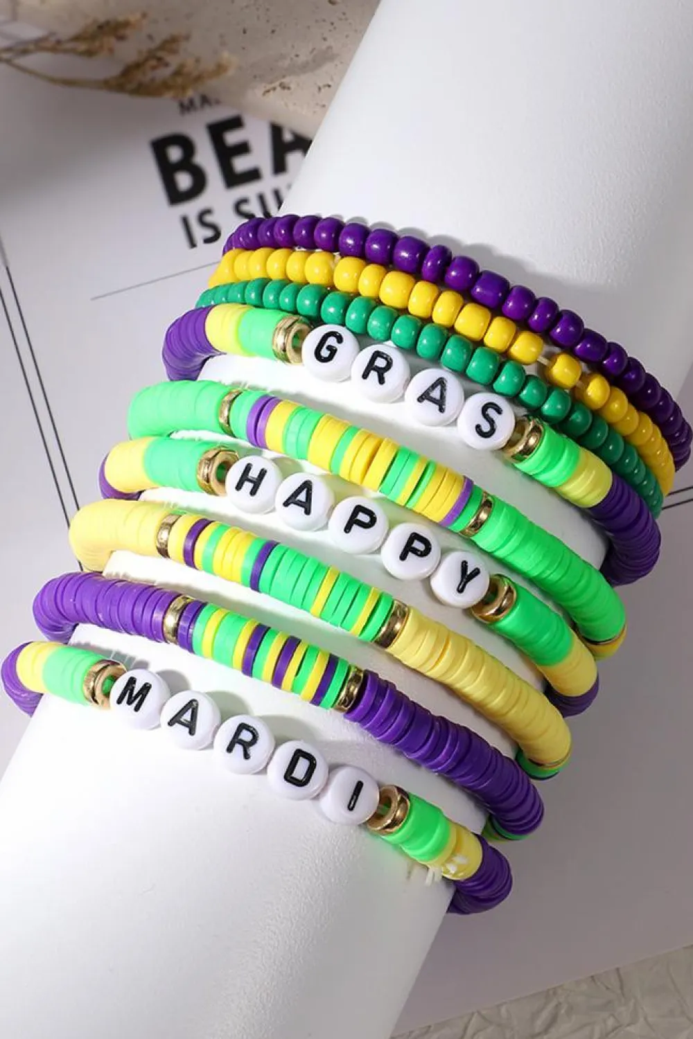New Dear-Lover Happy Mardi Gras Beaded Layered Bracelet Set Tillandsia Purple