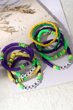 New Dear-Lover Happy Mardi Gras Beaded Layered Bracelet Set Tillandsia Purple