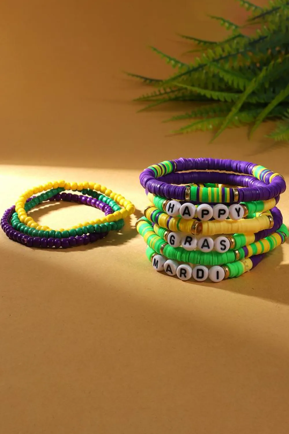 New Dear-Lover Happy Mardi Gras Beaded Layered Bracelet Set Tillandsia Purple