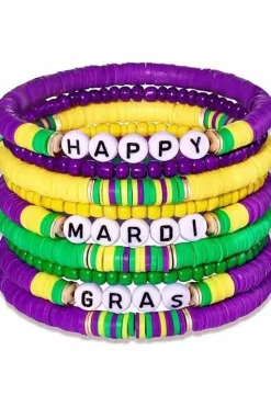 New Dear-Lover Happy Mardi Gras Beaded Layered Bracelet Set Tillandsia Purple