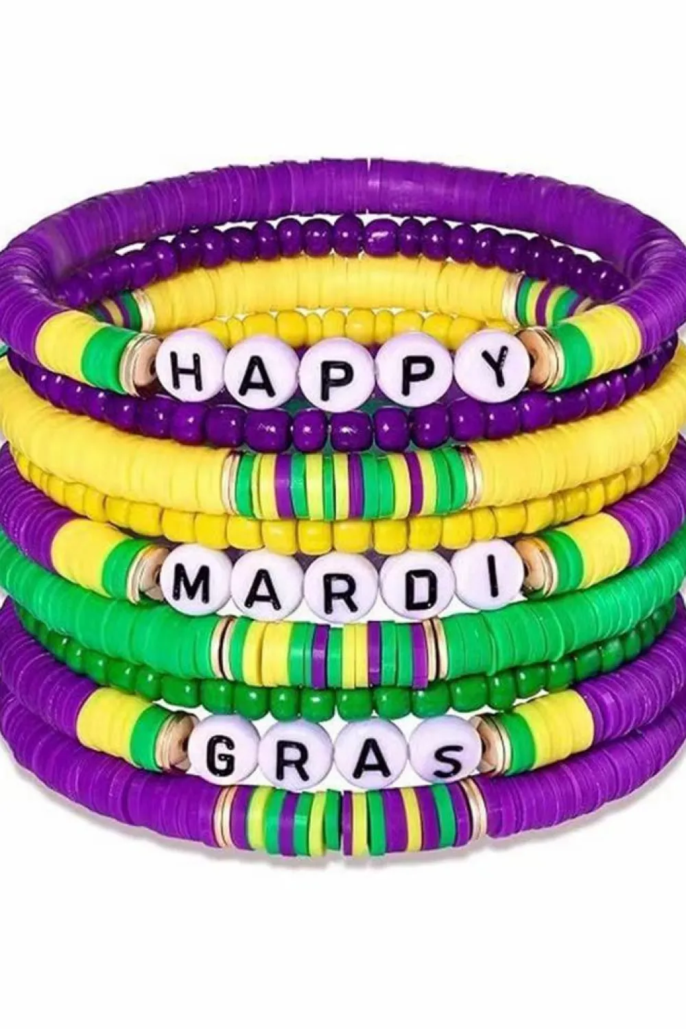 New Dear-Lover Happy Mardi Gras Beaded Layered Bracelet Set Tillandsia Purple