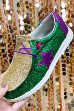 Sale Dear-Lover Mardi Gras Star Glitter Color Block Patched Slip On Shoes Tillandsia Purple