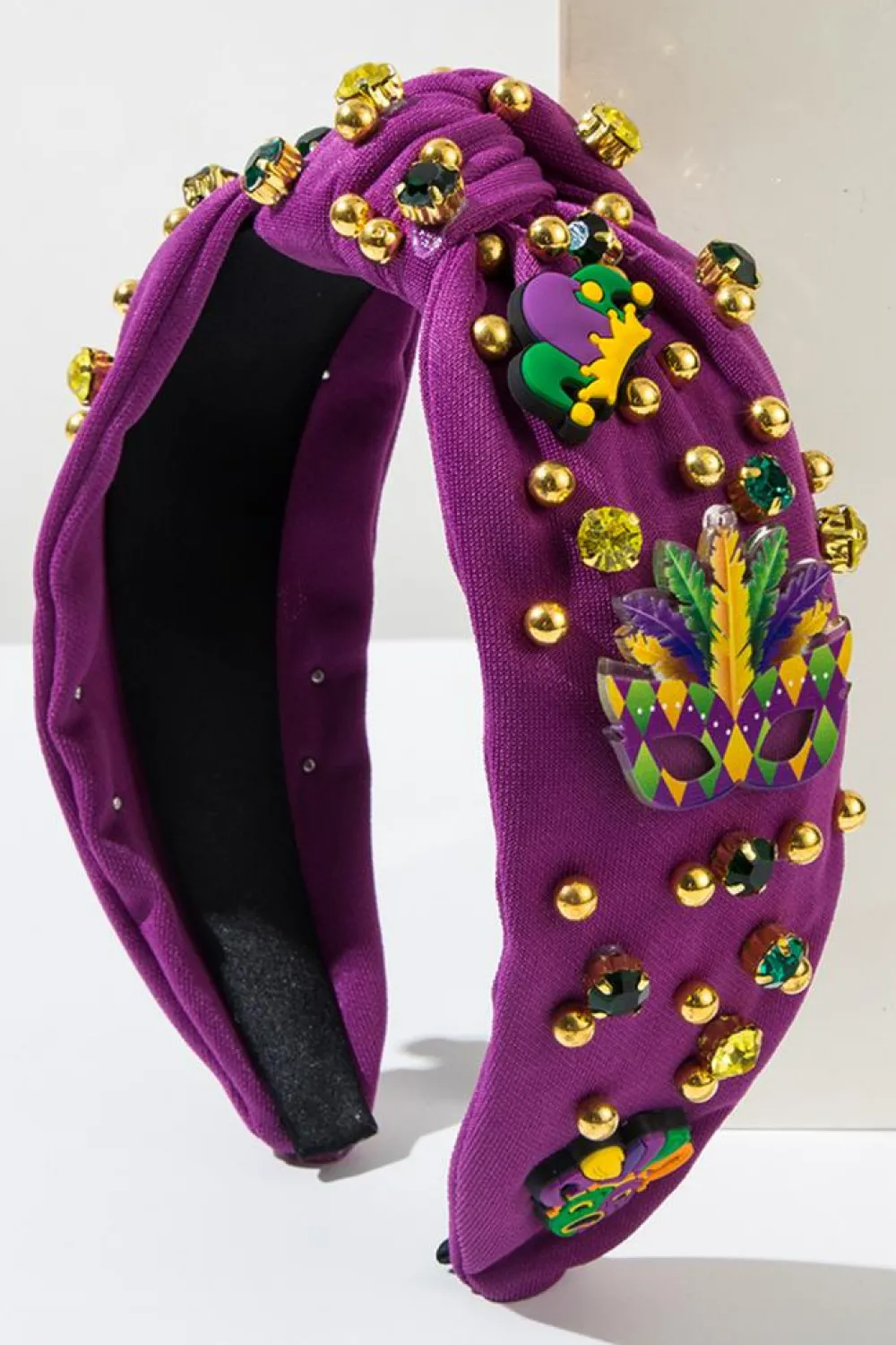 Sale Dear-Lover Mardi Gras Rhinestone Beaded Knotted Wide Headband Tillandsia Purple
