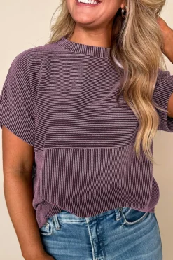 Fashion Dear-Lover Plain Corded Knit Mock Neck T Shirt Toadstool