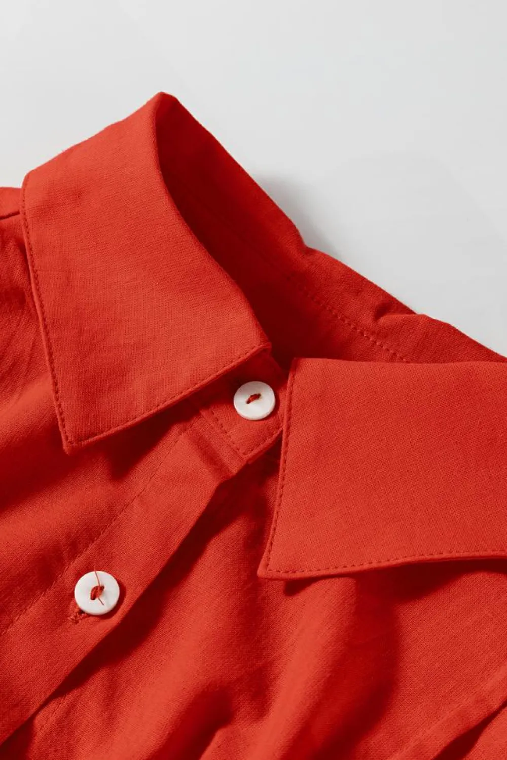 Hot Dear-Lover Bishop Sleeve Button Up Pleated Mini Shirt Dress Tomato Red