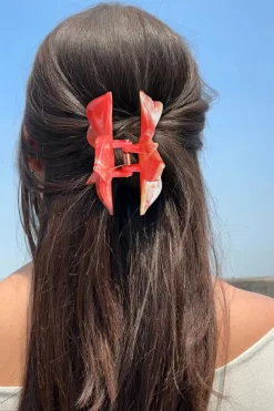 Hot Dear-Lover Flower Shape Resin Hair Claw Clip Tomato Red