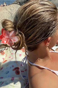 Hot Dear-Lover Flower Shape Resin Hair Claw Clip Tomato Red