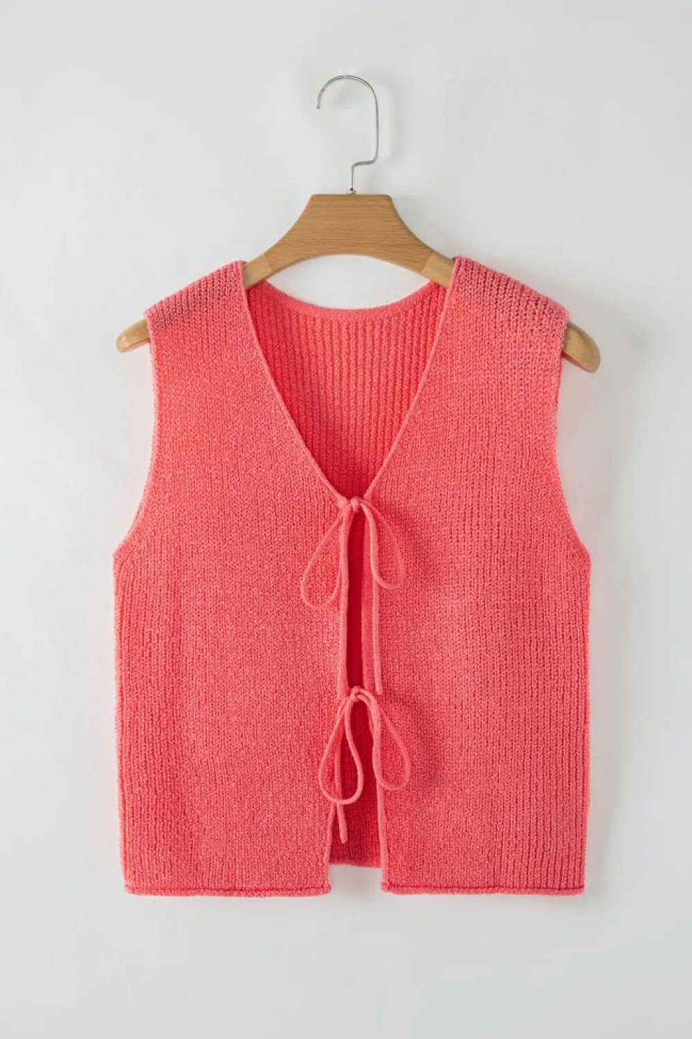 Online Dear-Lover Lace-up Front V Neck Sweater Vest Tomato Red