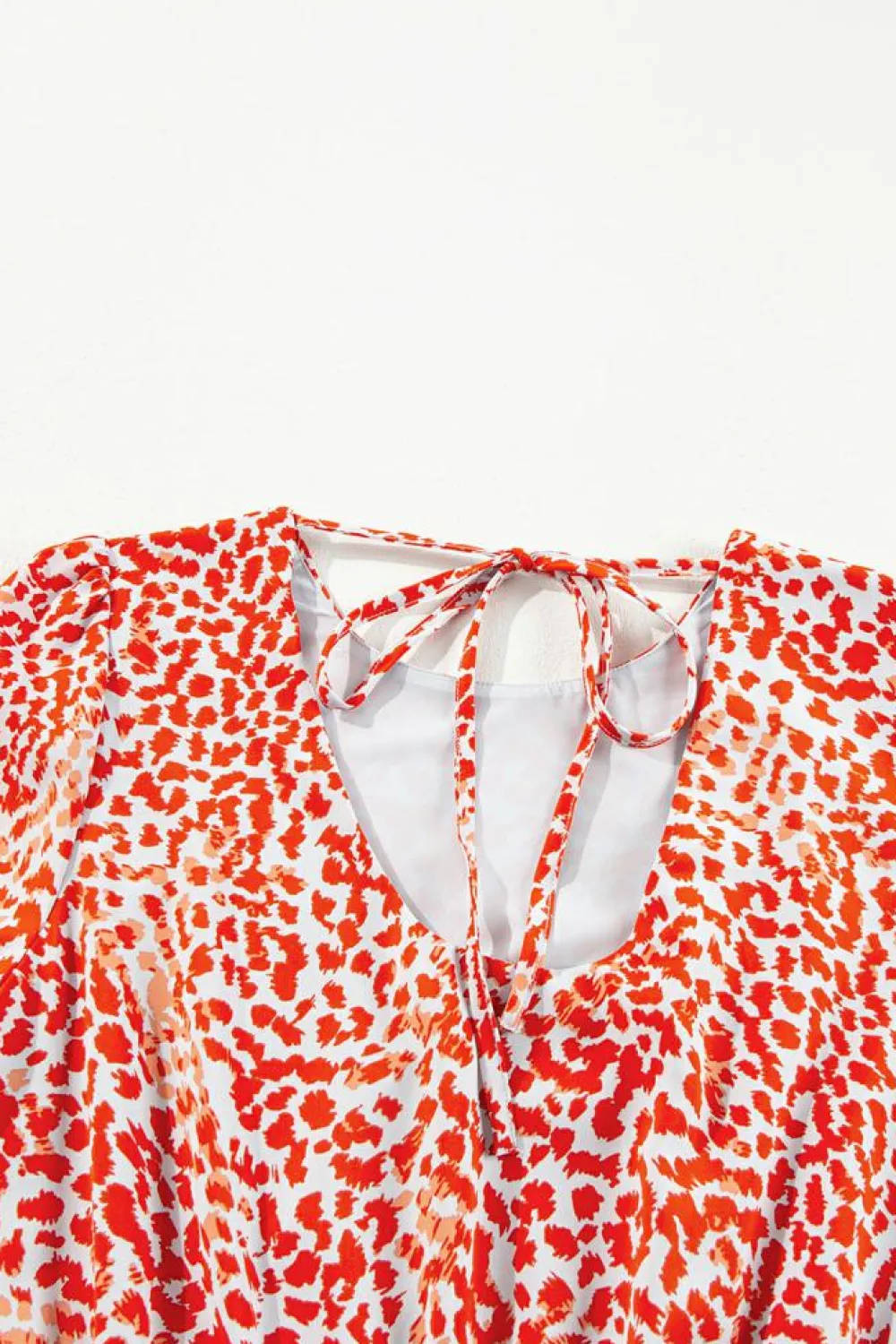 New Dear-Lover Leopard Print Long Sleeve Hollowed Back Split Mini Dress Tomato Red