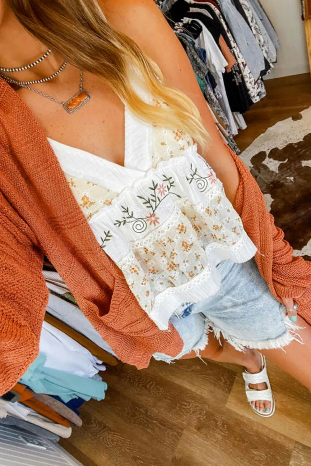 Sale Dear-Lover Open Front Textured Knit Cardigan with Pockets Tomato Red