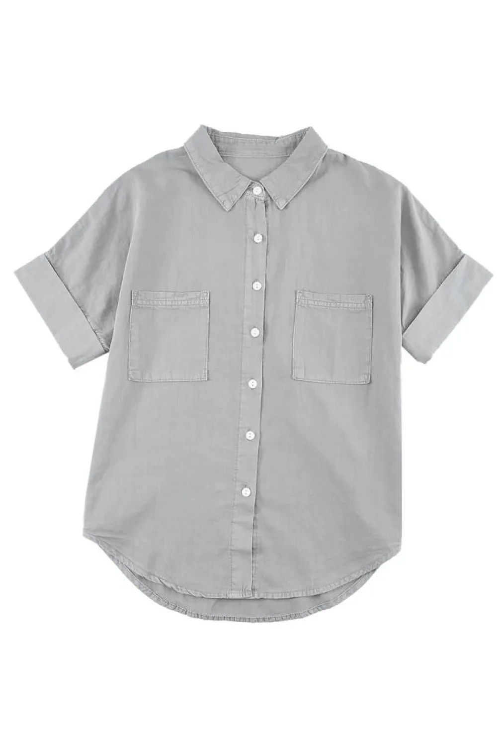 Online Dear-Lover Turn-down Collar Short Sleeve Denim Shirt Black
