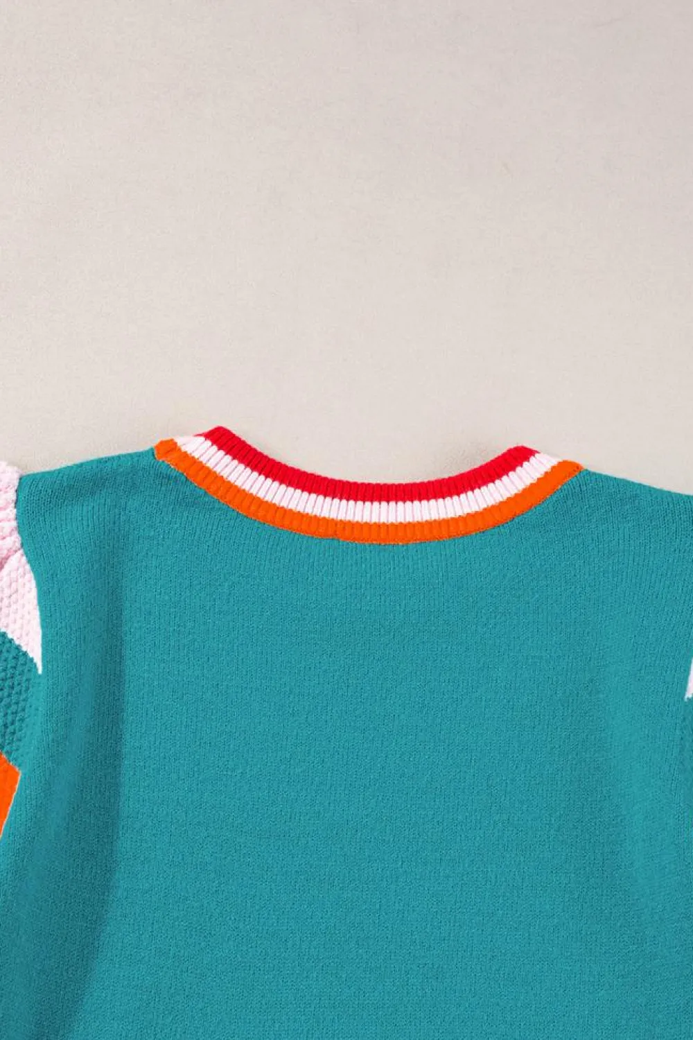 Fashion Dear-Lover Contrast Flutter Sleeves Knitted Sweater T Shirt Turquoise