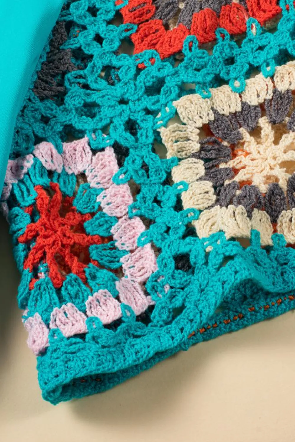 Hot Dear-Lover Floral Crochet Short Sleeve Top Turquoise