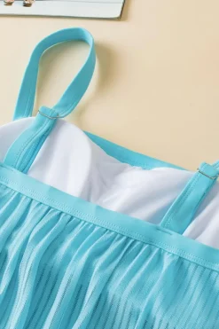 Outlet Dear-Lover Striped Mesh Knotted Hem Tankini Swimsuit Turquoise