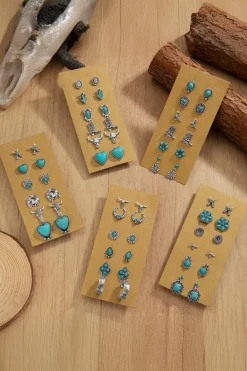 Best Dear-Lover Vintage Western Pattern Stud Earrings Turquoise