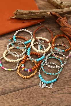 Best Dear-Lover Western Pattern Beaded Multi Layer Bracelet Set Turquoise
