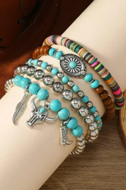Best Dear-Lover Western Pattern Beaded Multi Layer Bracelet Set Turquoise