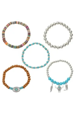 Best Dear-Lover Western Pattern Beaded Multi Layer Bracelet Set Turquoise