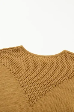Fashion Dear-Lover Two-Tone Chevron Pullover Sweater Brown