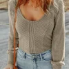 Discount Dear-Lover U Neck Textured Long Sleeve Top Beige