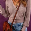 Hot Dear-Lover V Neck Buttoned Textured Sweater Cardigan Pale Chestnut