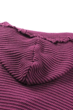 Fashion Dear-Lover V Neck Ribbed Drop Shoulder Hooded Sweater Fiery Red