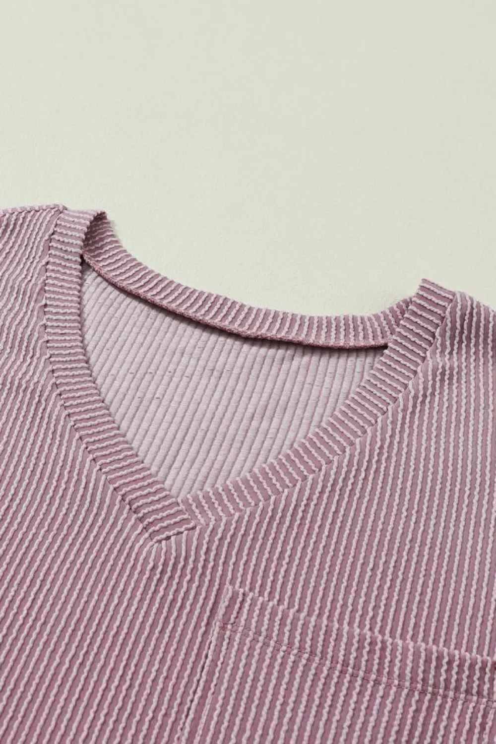 New Dear-Lover Corded V Neck Chest Pocket Loose T-shirt Valerian