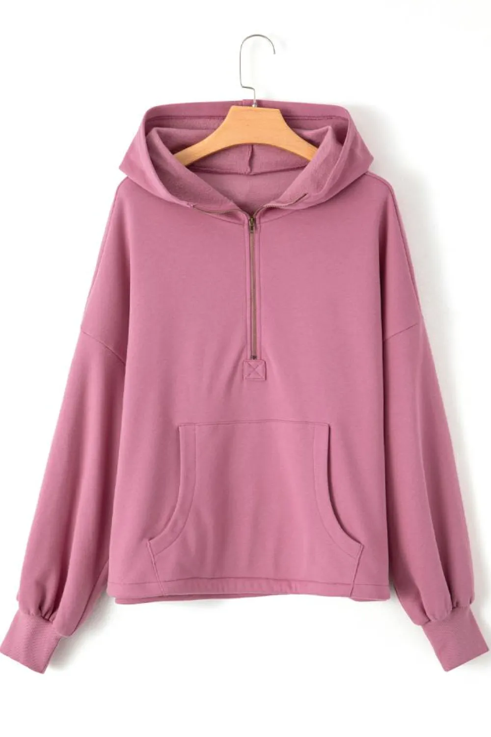 Outlet Dear-Lover Fleece Lined Half Zipper Kangaroo Pockets Loose Hoodie Valerian