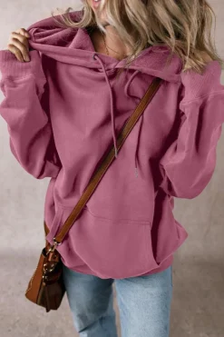 Hot Dear-Lover Fleece Lined Kangaroo Pocket Drawstring Chunky Hoodie Valerian