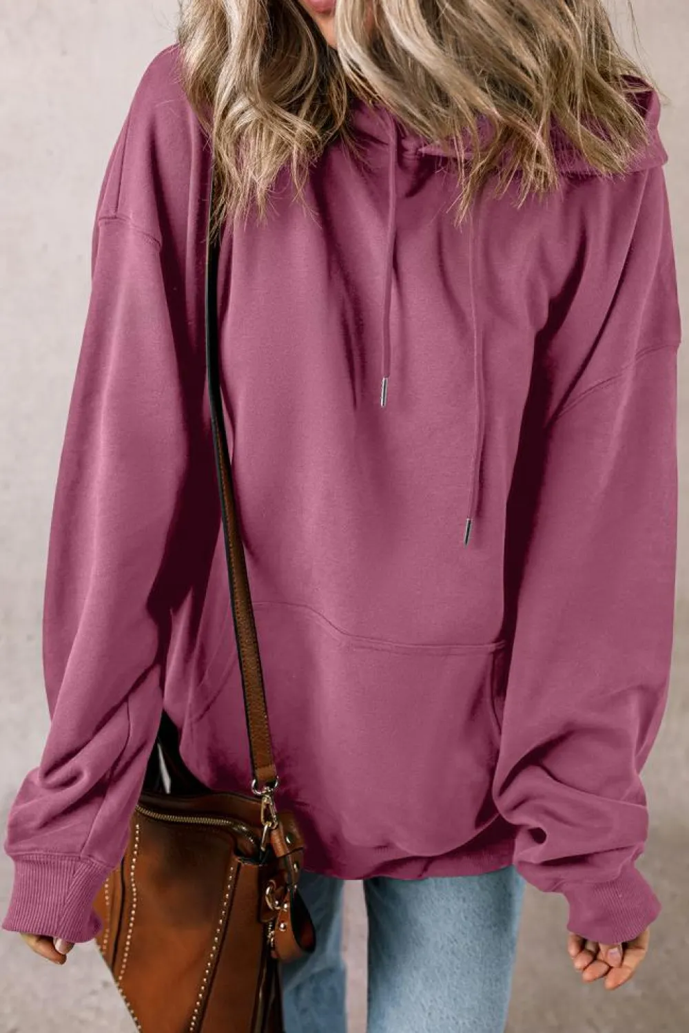 Hot Dear-Lover Fleece Lined Kangaroo Pocket Drawstring Chunky Hoodie Valerian
