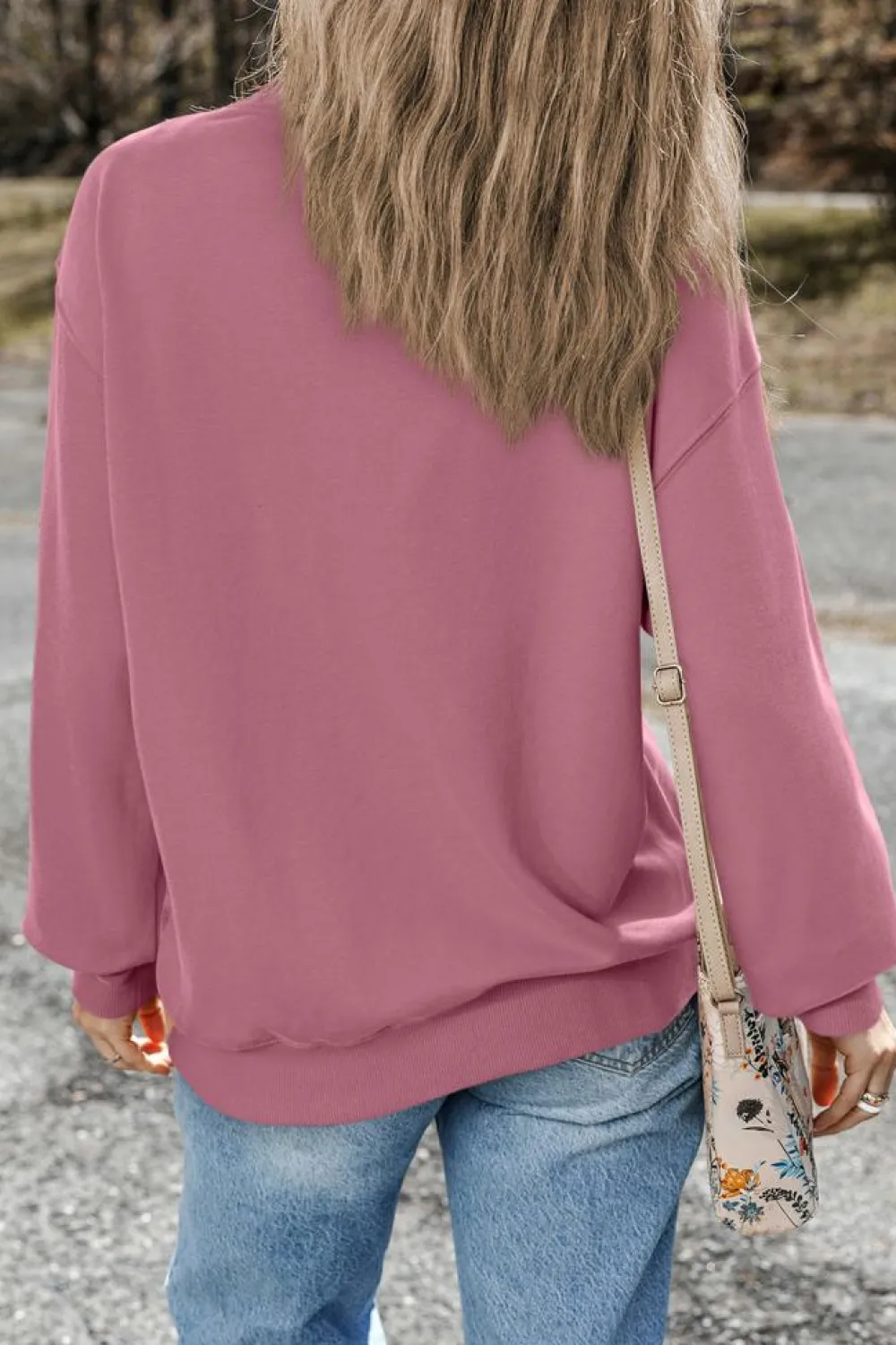 Clearance Dear-Lover Plain Drop Shoulder Crewneck Pullover Sweatshirt Valerian