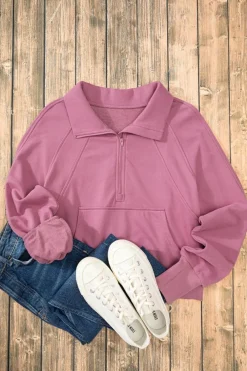 Online Dear-Lover Quarter Zip Stand Neck Kangaroo Pocket Sweatshirt Valerian
