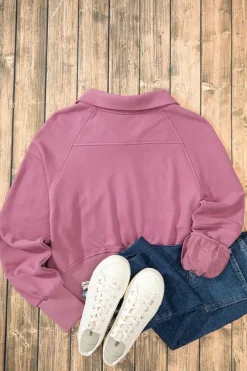 Online Dear-Lover Quarter Zip Stand Neck Kangaroo Pocket Sweatshirt Valerian