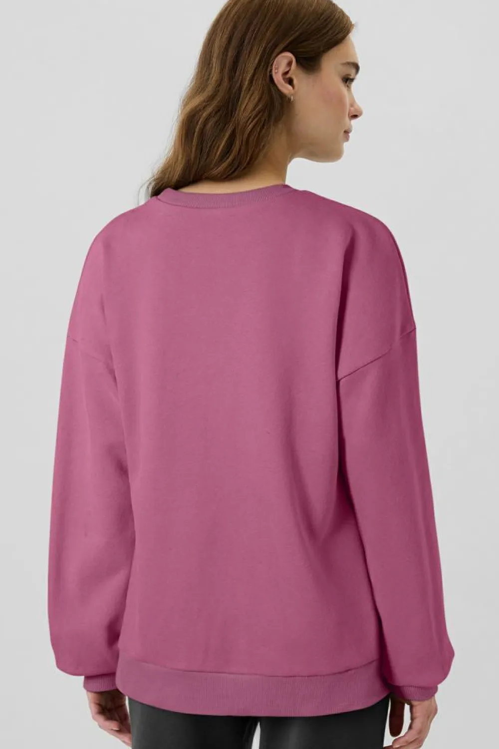 Clearance Dear-Lover Solid Fleece Lined Drop Shoulder High Low Sweatshirt Valerian
