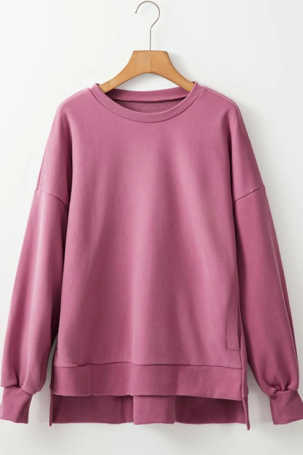 Clearance Dear-Lover Solid Fleece Lined Drop Shoulder High Low Sweatshirt Valerian