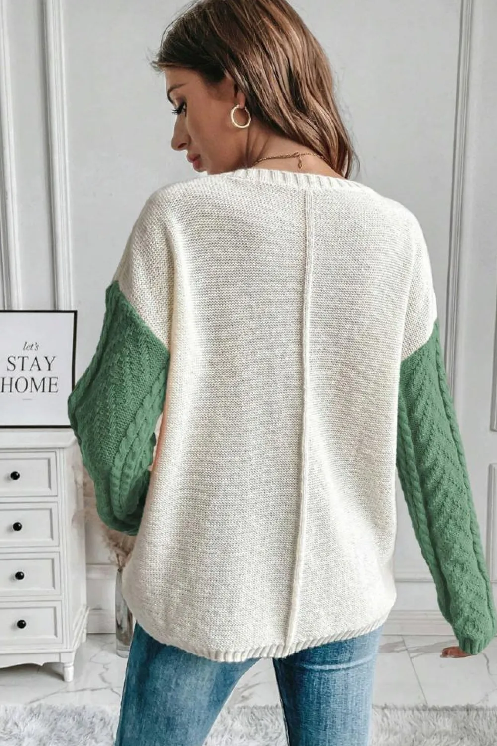 Sale Dear-Lover Colorblock Patched Pocket Drop Shoulder Sweater Vineyard Green