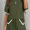 Online Dear-Lover Contrast Trim Tee and Shorts Set Vineyard Green